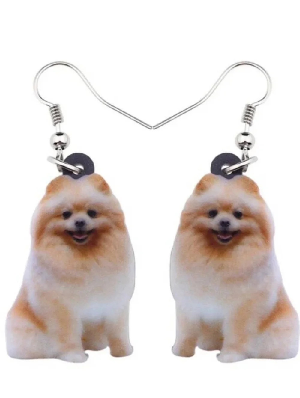 Hand Crafted Pomeranian Dog Dangle Earrings - Cream & Tan